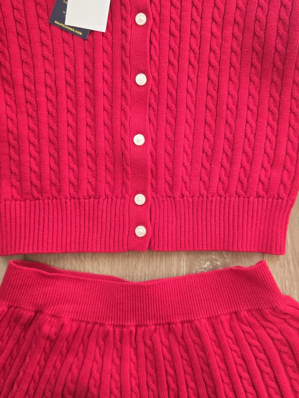 Polo Ralph Lauren Cotton Polo Cardigan & Pleated Skirt Set Red S Small 7 Outfit